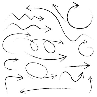 Elle çizilmiş siyah okları kümesi. Vektör çizim. İzole okları topluluğu