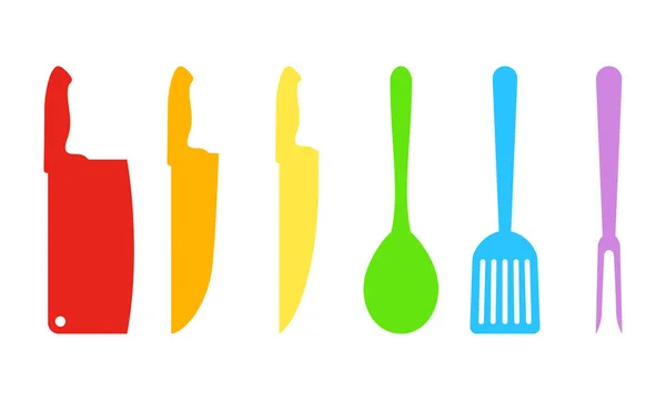 Siluetas Accesorios Cocina Ilustración Vectorial Set Utensilios Cocina Colores Aislados — Vector de stock