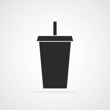 Plastik kap simgesi. Vektör çizim. Siyah kağıt bardak su bardağı taşıran damla ile.