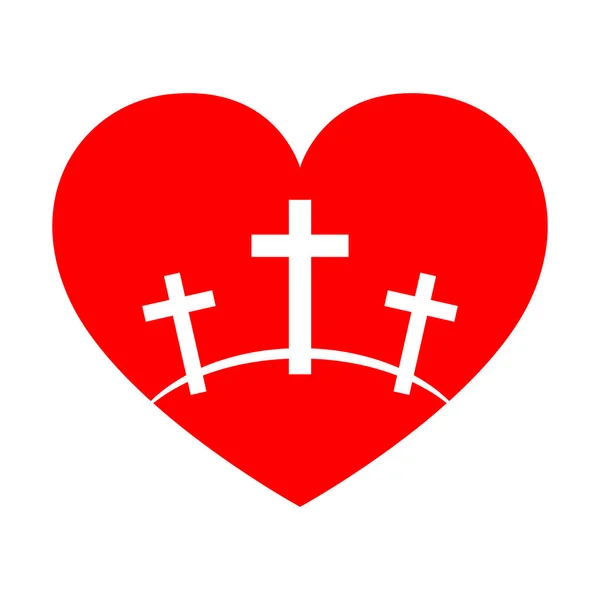 カルバリーのハートの形のシンボルです ベクトルの図 ゴルゴタの赤いアイコン — ストックベクタ