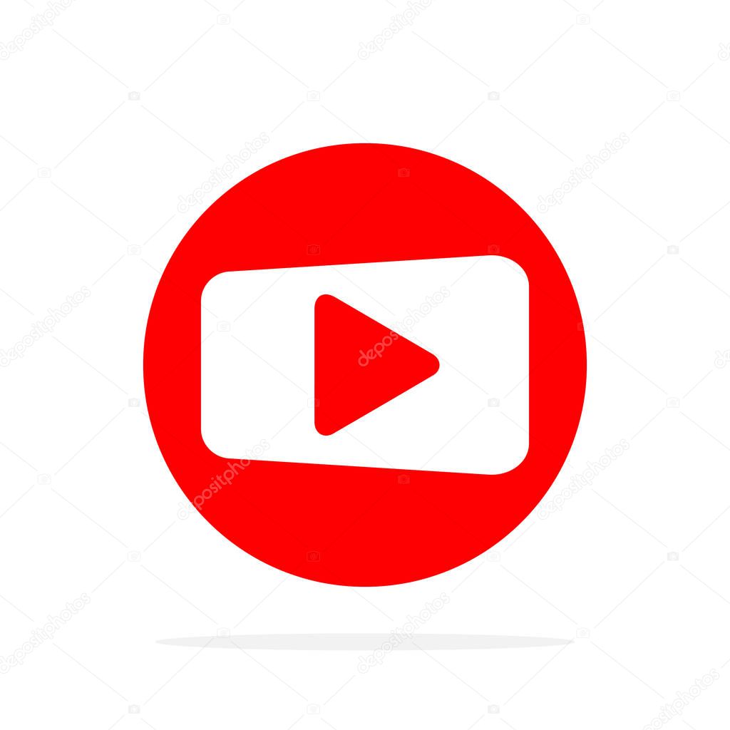 Red Play icon in flat style. Vector illustration. Play button icon, isolated