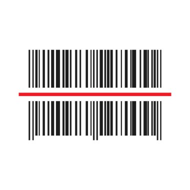 Barkod tarayıcı simgesi. Vektör çizim. Siyah barkod ile kırmızı lazer ışık.