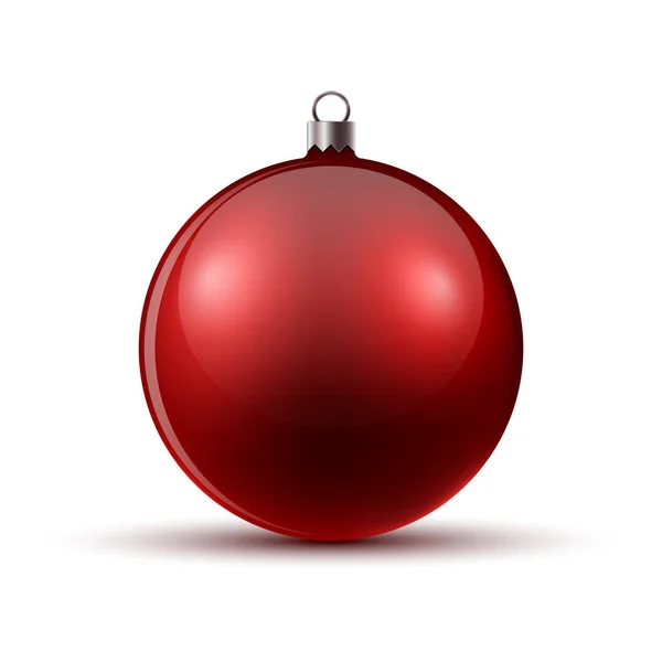 Bola Natal Vermelha Isolada Ilustração Vetorial Bola Natal Realista Brilhante — Vetor de Stock