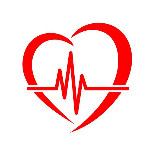 Rood Hart Pictogram Met Teken Heartbeat Platte Ontwerp Vectorillustratie Medische — Stockvector