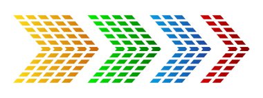 Yarım ton efektli renkli oklar. Vektör çizimi. Ok koleksiyonu izole edildi