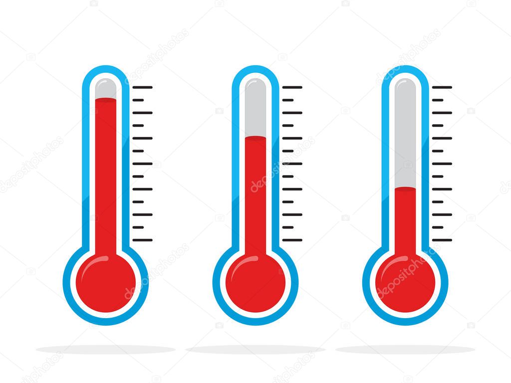 Thermometer icon isolated. Vector illustration. Colored thermometer indicators in flat style