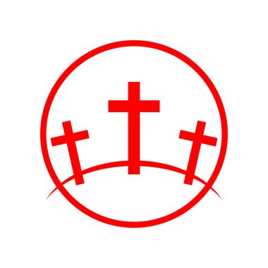 Daire Calvary sembolü. Vektör çizim. Golgota, kırmızı simge