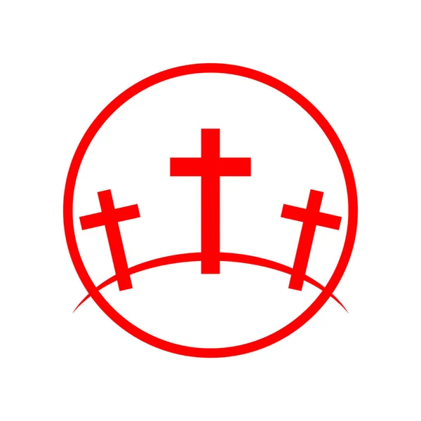Calvary Symbol Circle Vector Illustration Red Icon Golgotha — Stock Vector