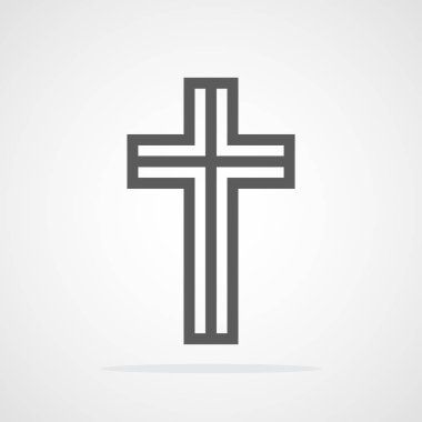 Gri Hıristiyan düz tasarım simgesinde çapraz. Vektör çizim. Soyut doğrusal Hıristiyan çapraz.