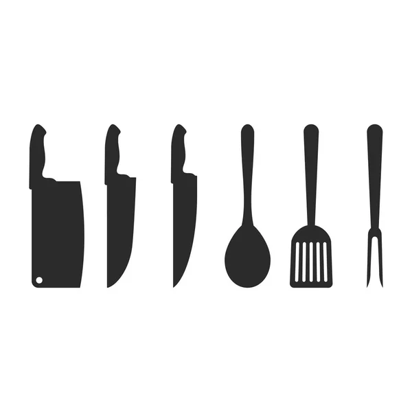 Siluetas Accesorios Cocina Ilustración Vectorial Conjunto Utensilios Cocina Negro Aislado — Vector de stock