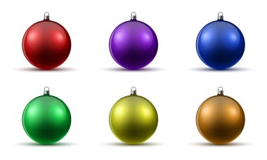 Renkli Noel topları izole kümesi. Vektör çizim. Parlak gerçekçi Noel topları