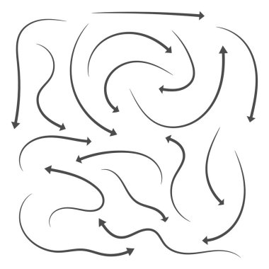 Elle çizilmiş okları kümesi. Vektör çizim. Grunge kroki izole ok