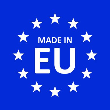 Avrupa'da yapılan simgesini düz stil. Vektör çizim. Yıldız simgesiyle üretim ihracat.