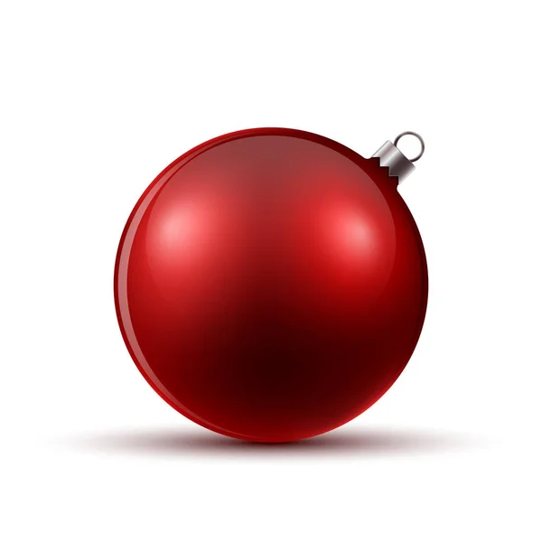 Pelota Roja Navidad Aislada Ilustración Vectorial Brillante Bola Navidad Realista — Vector de stock
