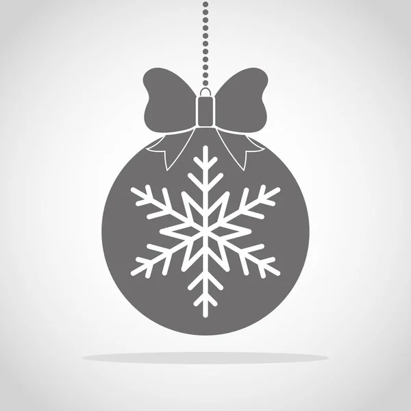 Grijze Kerst Bal Icoon Met Sneeuwvlok Boog Vectorillustratie Hanging Christmas — Stockvector
