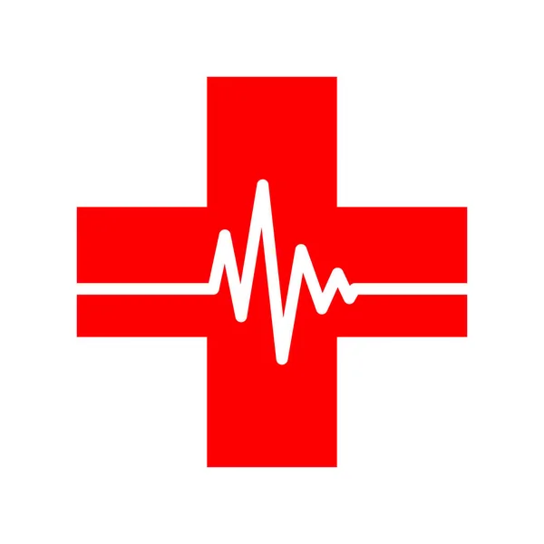 Medyczne Krzyż Ikoną Pulsu Płaski Ilustracja Wektorowa Medyczne Czerwony Symbol — Wektor stockowy