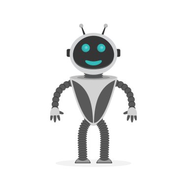 Mutlu robot düz tarzı. Vektör çizim. İzole robot simgesi