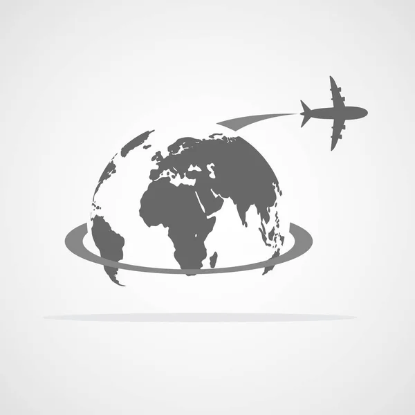 Concept Voyage Aérien Illustration Vectorielle Avion Volant Autour Globe — Image vectorielle
