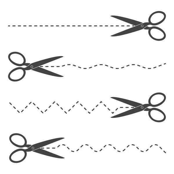 Set Black Scissors Cut Lines Vector Illustration Paper Cut Icon — Stock Vector