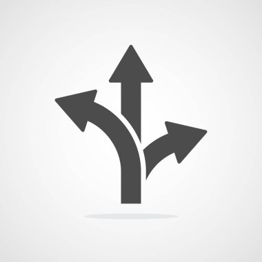 Düz stil üç yollu Yön ok. Vektör çizim. İzole yol yön simgesi.