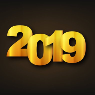 2019 mutlu yeni yıl. Vektör çizim. Altın numaraları ile tatil tebrik kartı.