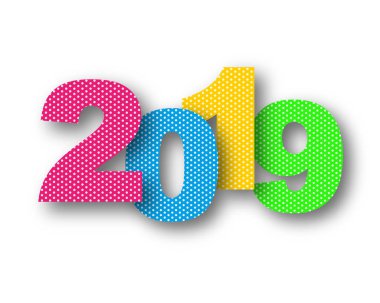 2019 mutlu yeni yıl. Vektör çizim. İzole numaraları ile tatil tebrik kartı.