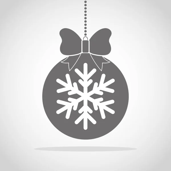 Grijze Kerst Bal Icoon Met Sneeuwvlok Boog Vectorillustratie Hanging Christmas — Stockvector