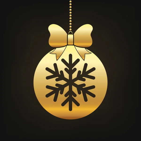 Gouden Kerst Bal Icoon Met Sneeuwvlok Boog Vectorillustratie Hanging Christmas — Stockvector