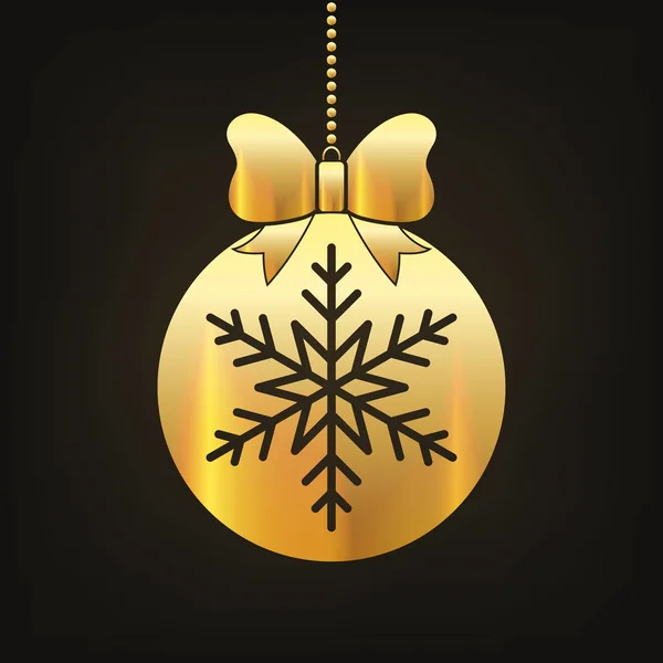 Golden Icona Della Palla Natale Con Fiocco Neve Fiocco Illustrazione — Vettoriale Stock