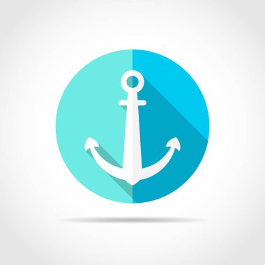 Beyaz tutturucu simgesini düz tasarım uzun gölge ile. Vektör çizim. Mavi yuvarlak düğmede simge çapa.