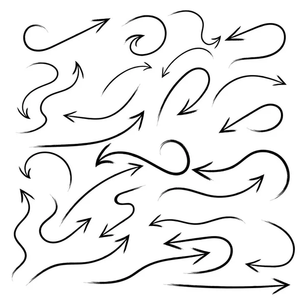 Jeu Flèches Dessinées Main Illustration Vectorielle Grunge Croquis Flèches Isolées — Image vectorielle