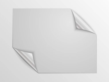 Beyaz kare sayfa izole. Vektör çizim. Kağıt sayfa gümüş köşeli.