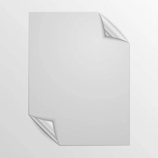 Witte Vierkante Pagina Geïsoleerd Vectorillustratie Papier Pagina Met Zilveren Hoeken — Stockvector
