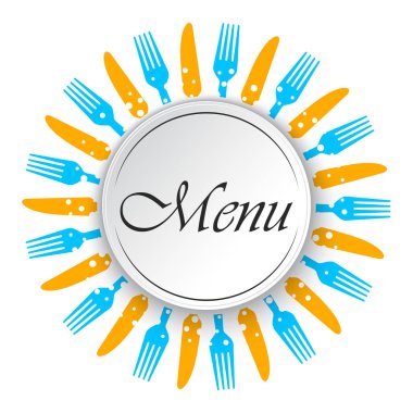 Soyut menü arka plan ile bıçak ve çatal. Vektör çizim. Restoran menü için yuvarlak boş arka plan.