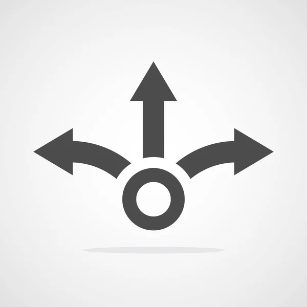 Three-way direction arrow in flat style. Vector illustration. Road direction icon isolated.