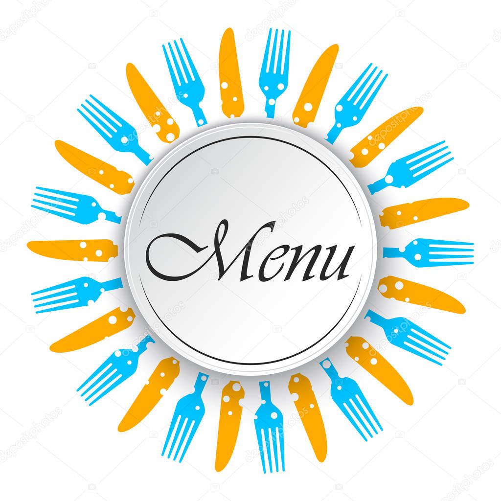 Abstract menu background with knifes and forks. Vector illustration. Round empty background for restaurant menu.