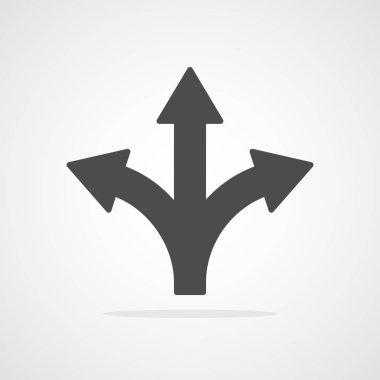 Düz stil üç yollu Yön ok. Vektör çizim. İzole yol yön simgesi.