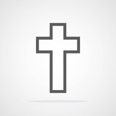 Gri Hıristiyan düz tasarım simgesinde çapraz. Vektör çizim. Soyut doğrusal Hıristiyan çapraz.