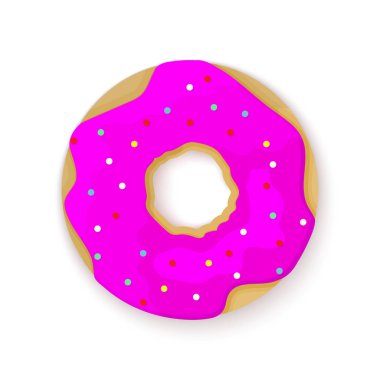 Tatlı çörek simgesini, düz tasarım. Vektör çizim. Pembe Kremalı çörek