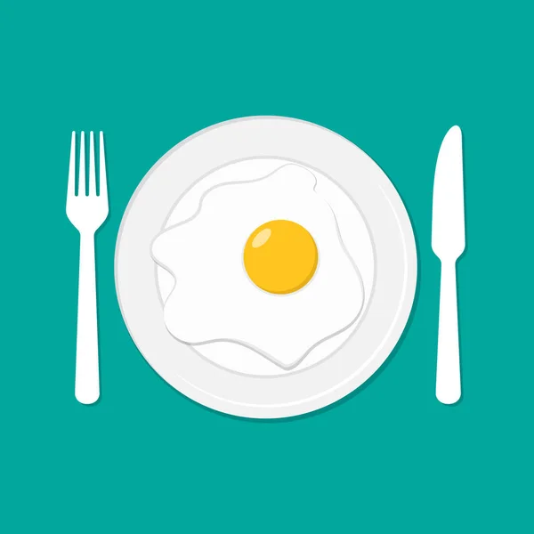 Смажене Яйце Тарілці Плоскому Дизайні Векторні Ілюстрації Тарілка Смаженим Яйцем — стоковий вектор