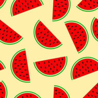 Kırmızı bir karpuz ile sorunsuz arka plan. Vektör çizim. Soyut karpuz desen