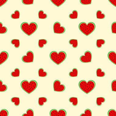 Kırmızı bir karpuz ile sorunsuz arka plan. Vektör çizim. Soyut karpuz desen