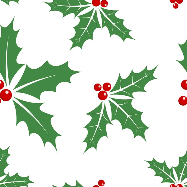 圣诞节无缝模式与冬青浆果叶 向量例证 抽象可爱的背景 — 图库矢量图片