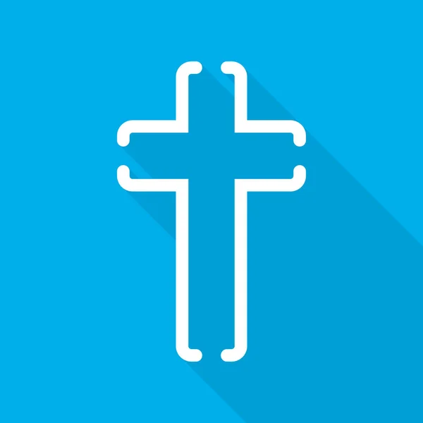 Biała Ikona Chrześcijańskiej Krzyż Niebieskim Tle Streszczenie Przydrożny Krzyż Długim — Wektor stockowy