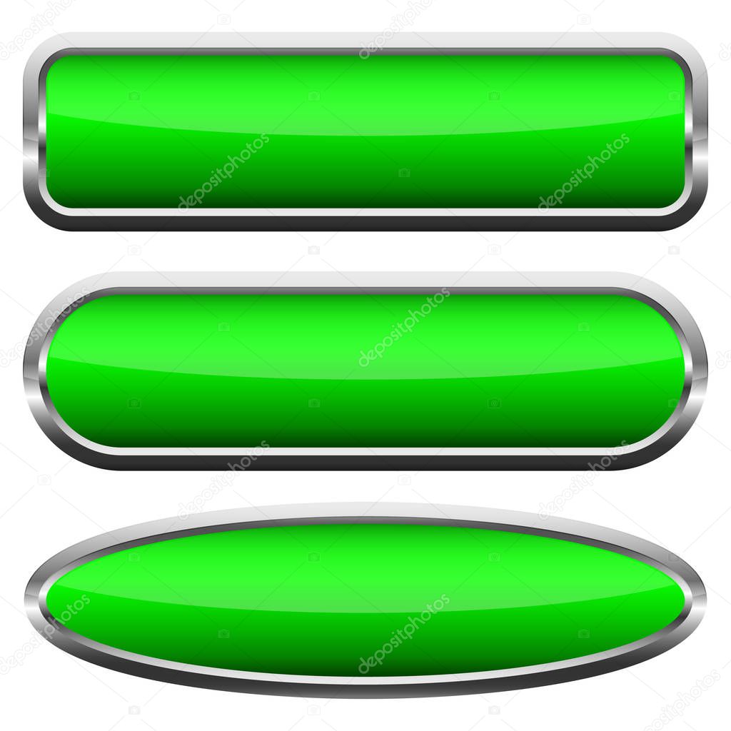 Set of green glossy buttons. Vector illustration.