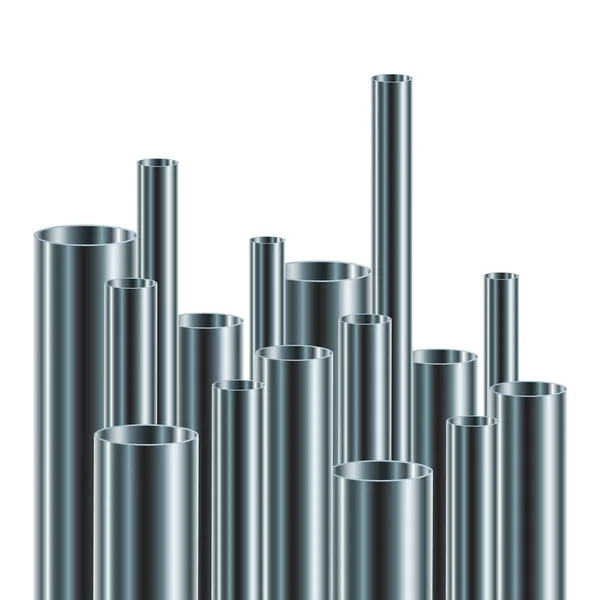 Conjunto de tubos de aço ou alumínio, isolados. Ilustração vetorial . — Vetor de Stock