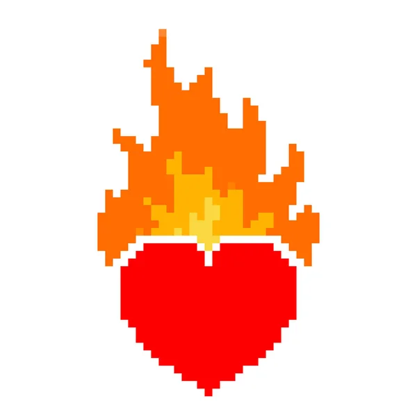 Pixel art design of the Heart with flame. Vector illustration.