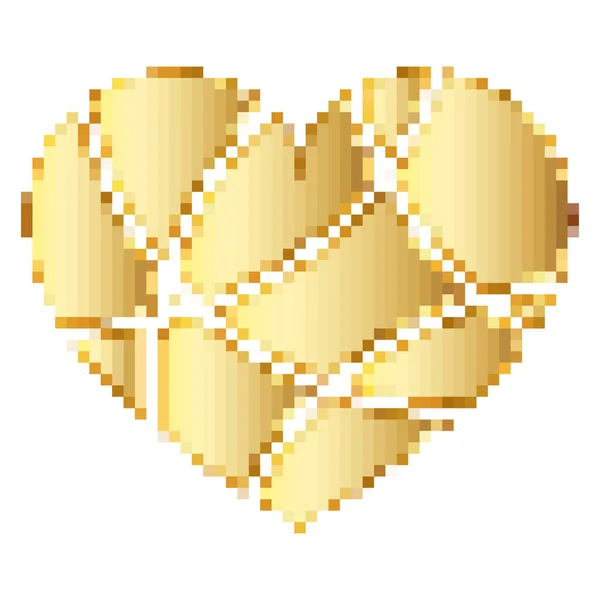 Χρυσή καρδιά σε στυλ εικονοστοιχείου τέχνης. Απεικόνιση διανυσματικών φορέων. — Διανυσματικό Αρχείο