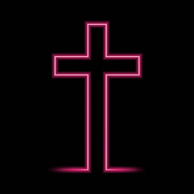 Neon parlayan Hıristiyan Haçı. Vektör çizimi.