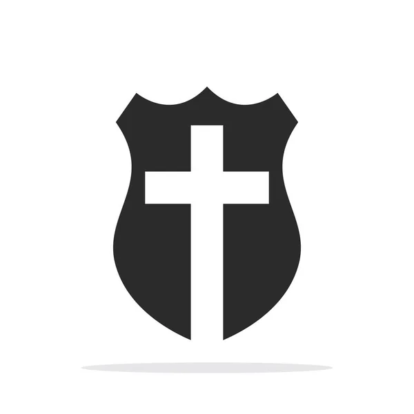 Щит с христианским крестом. Векторная иллюстрация . — стоковый вектор